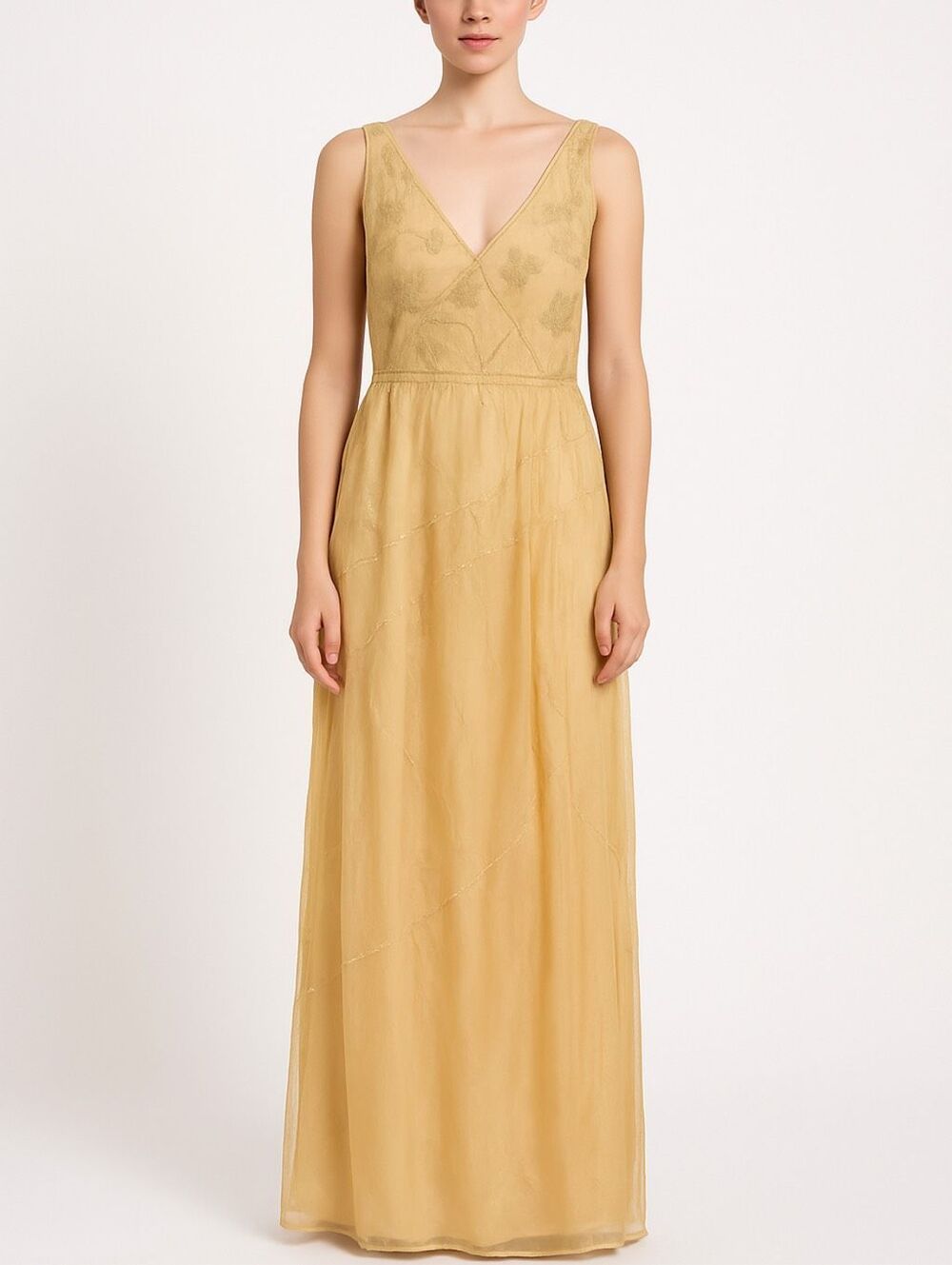 Nataya Gold Embroidered Chiffon Maxi Dress L NWT Edwardian Fairycore
